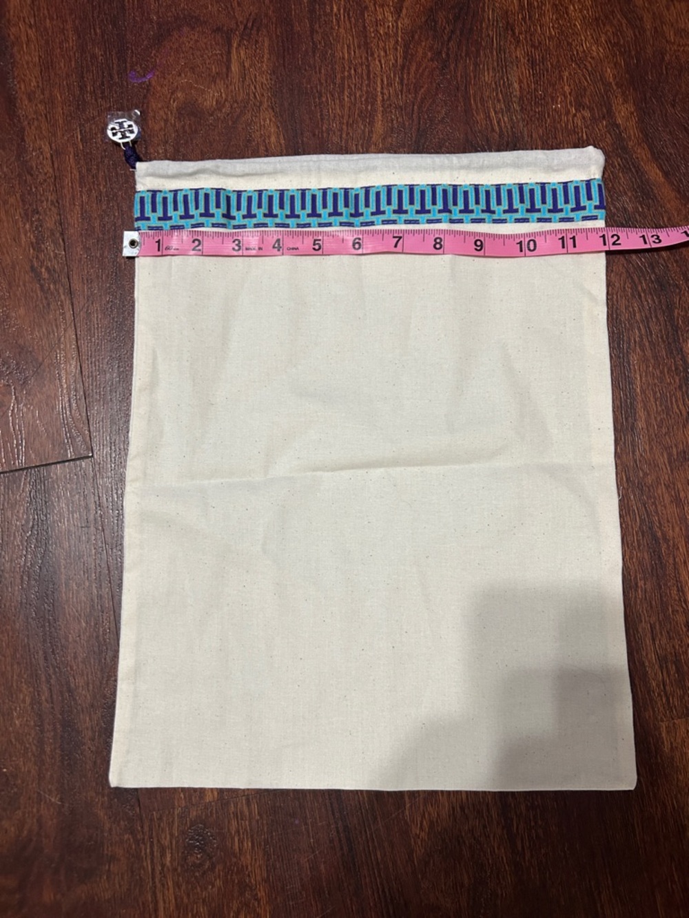 Tory Burch Canvas Cosmetic Pouch in Natural with Blue Trim